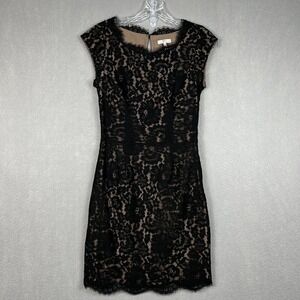 Joie Black Lace Maribeth Mini Dress XS Cap Sleeve Scallop Hem